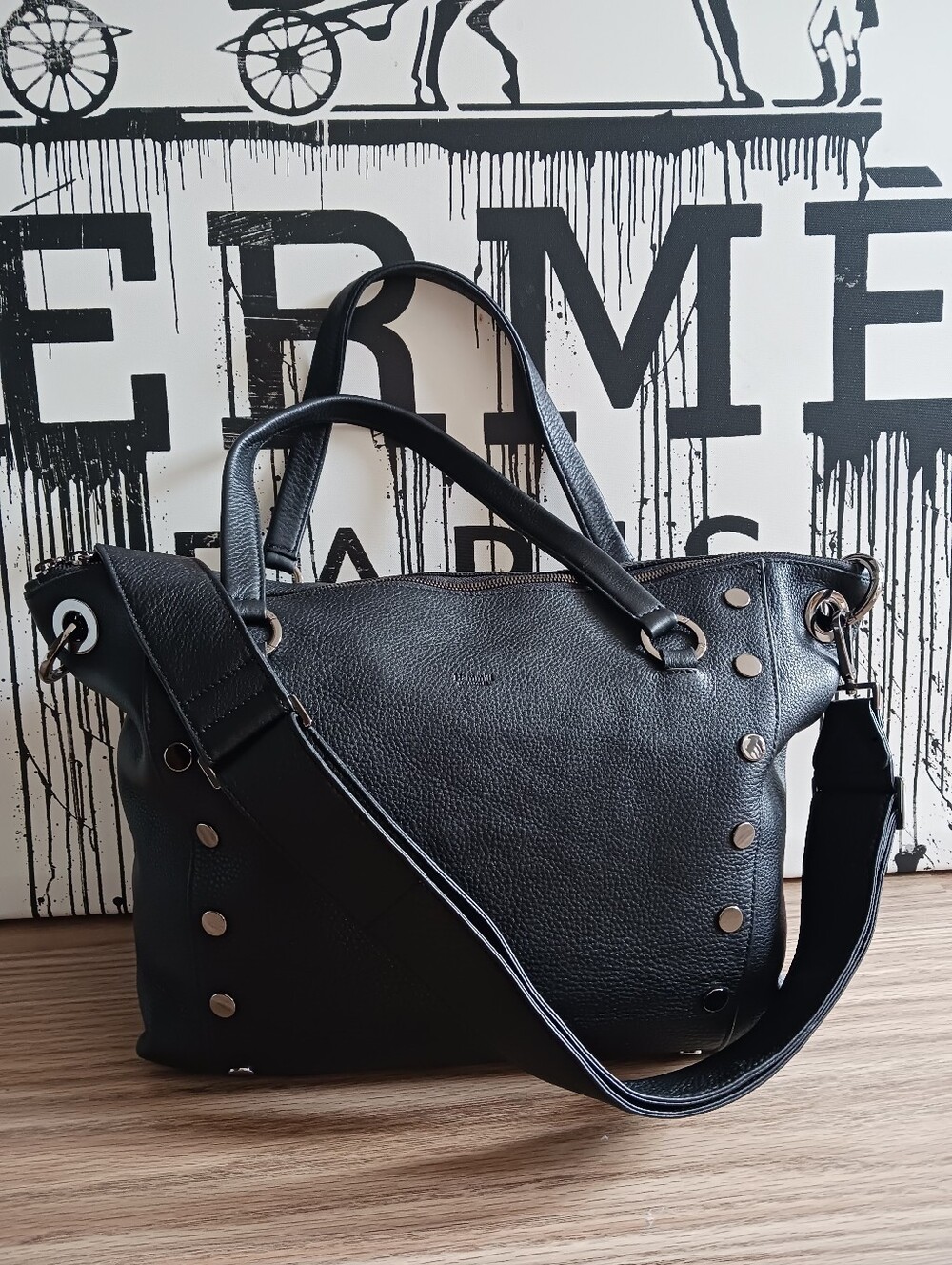 Hammitt Daniel Black Leather Tote Bag with Stud Details, Large